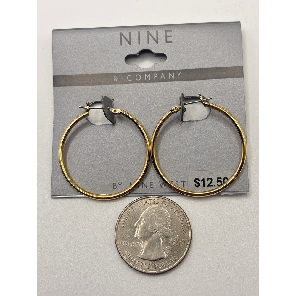 Nine & Company by Nine West Gold Tone Hoop Earrings Medium 1.25 Inch NWT